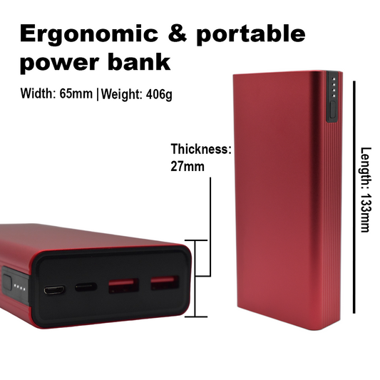 20000mAh Metal Power Bank – Fast Charging Dual USB & Type-C | Lithium Polymer Battery