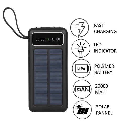 20000mAh Solar Power Bank – Dual USB, Type-C Input, LED Indicator, Portable Outdoor Charger