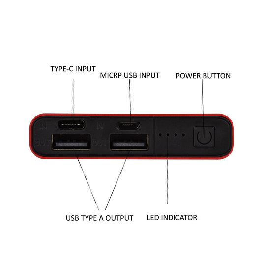 10000mAh Slim Power Bank – Ultra Thin Portable Charger with Dual USB & LED Indicators (Red)