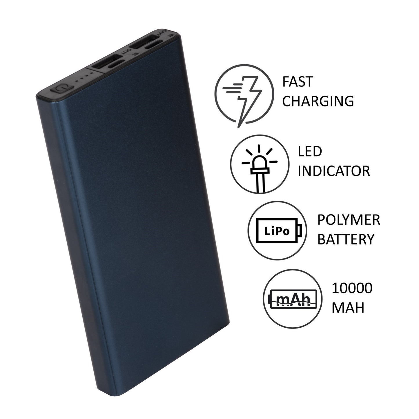 10000mAh Slim Power Bank – Ultra Thin Portable Charger with Dual USB & LED Indicators (Red)