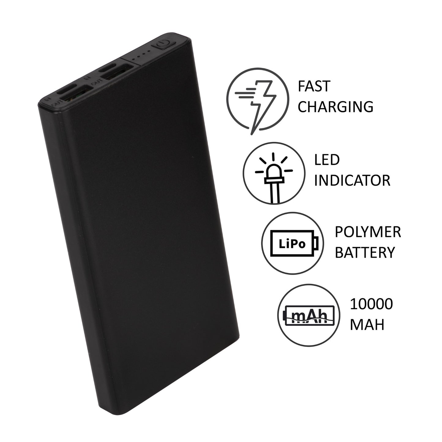 10000mAh Slim Power Bank – Ultra Thin Portable Charger with Dual USB & LED Indicators (Red)