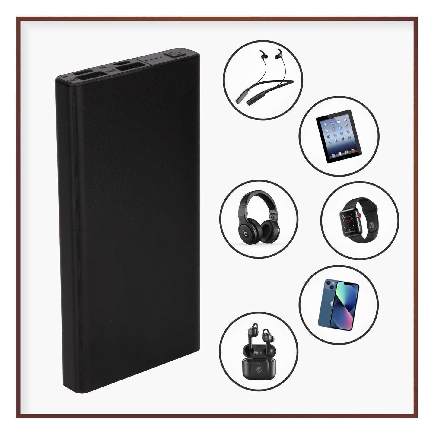 10000mAh Slim Power Bank – Ultra Thin Portable Charger with Dual USB & LED Indicators (Red)