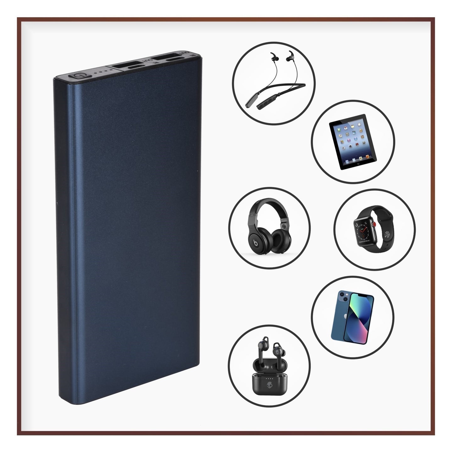 10000mAh Slim Power Bank – Ultra Thin Portable Charger with Dual USB & LED Indicators (Red)