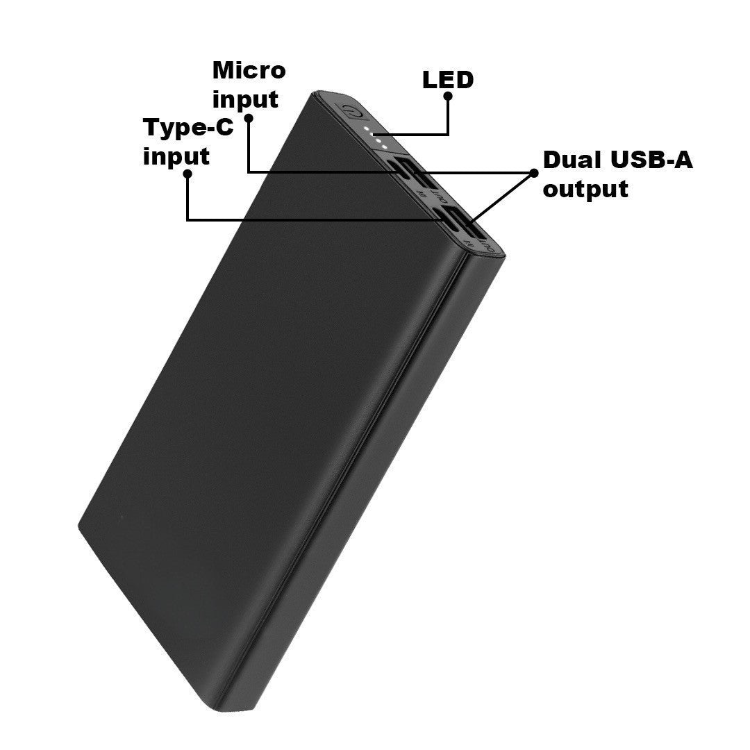 10000mAh Slim Power Bank – Ultra Thin Portable Charger with Dual USB & LED Indicators (Red)