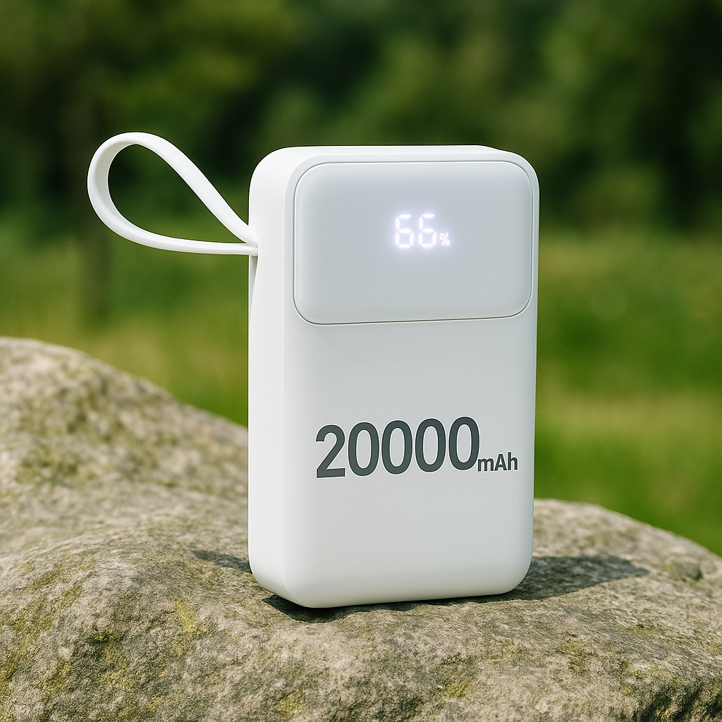 20000mAh Power Bank with Built-in 4 Cables – Pocket Size Fast Charging Portable Charger with LED Display & Dual USB Ports