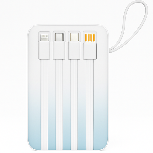 10000mAh Power Bank with Built-in 4 Cables – Fast Charging Portable Charger with LED Display & Dual USB Ports