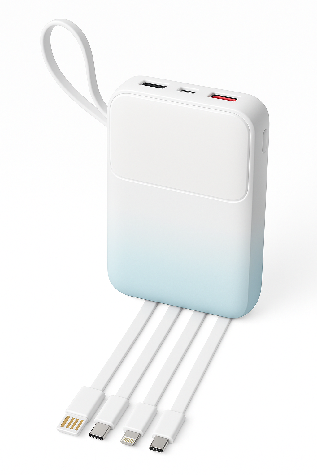 10000mAh Power Bank with Built-in 4 Cables – Fast Charging Portable Charger with LED Display & Dual USB Ports