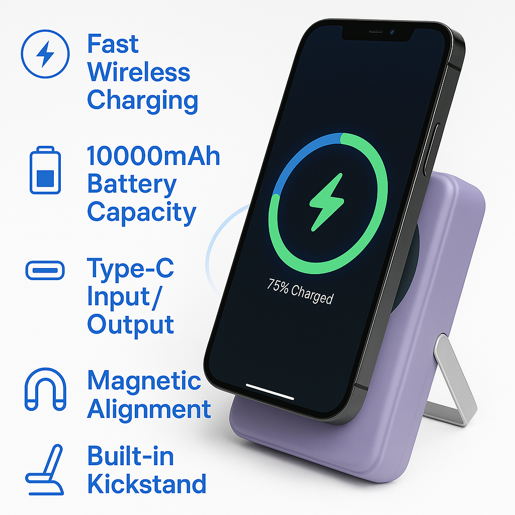 10000mAh MagSafe Power Bank – 22.5W Fast Charging Portable Charger with Multiple Ports & LED Indicators