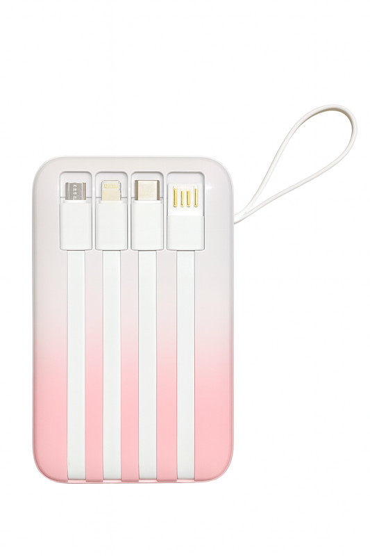 10000mAh Power Bank with Built-in 4 Cables – Fast Charging Portable Charger with LED Display & Dual USB Ports