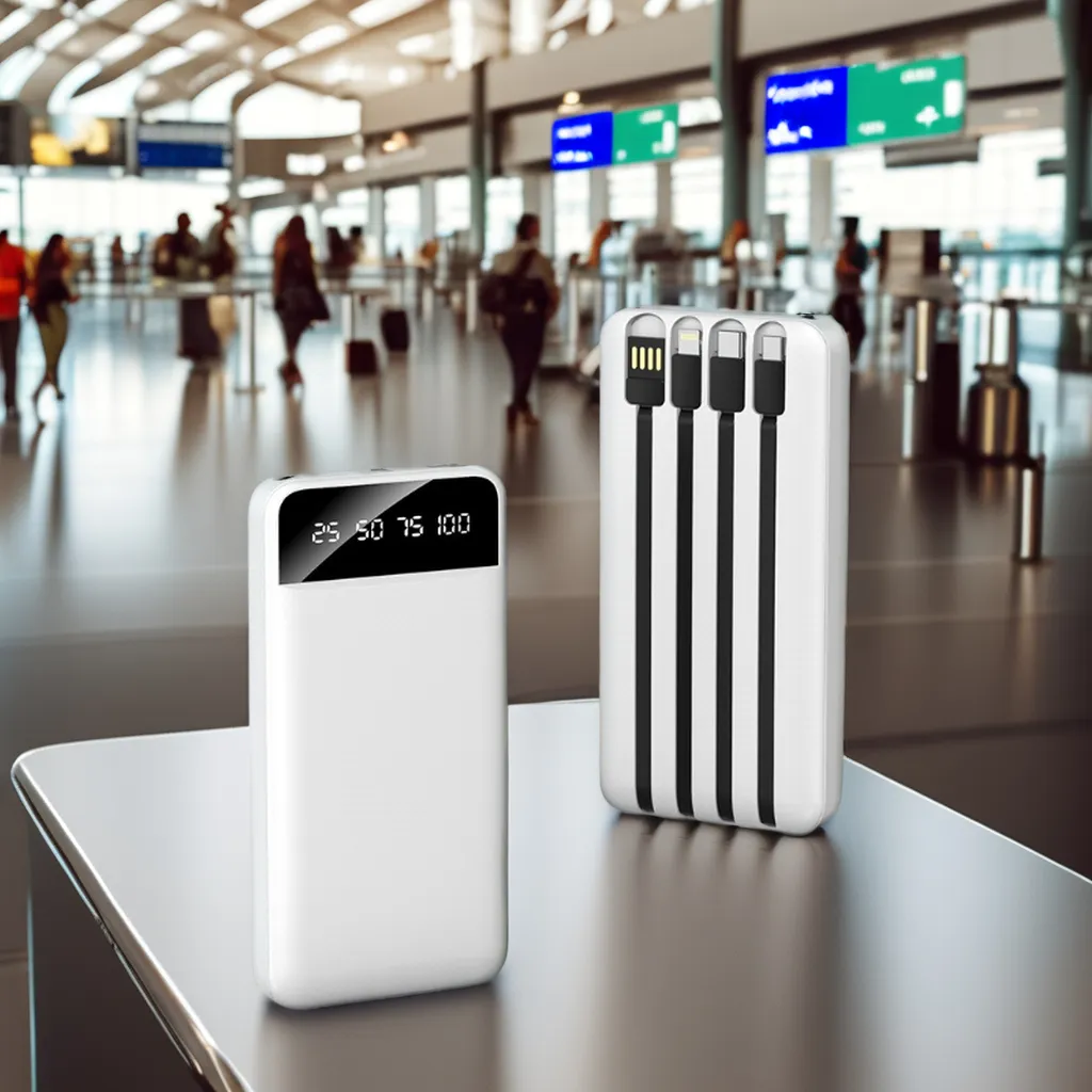 20000mAh Power Bank with Built-in Cables – Fast Charging, LED Display, Dual USB & Type-C Portable Charger