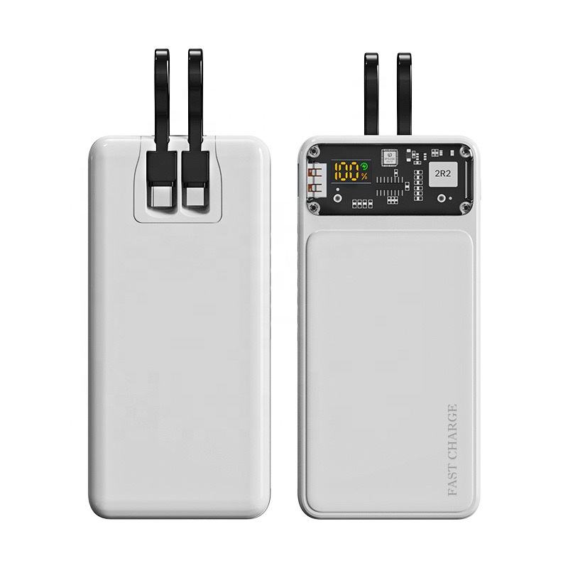 20000mAh Transparent Power Bank – 22.5W Super Fast Charging Portable Charger with Built-in Type-C & Lightning Cables, Digital Display