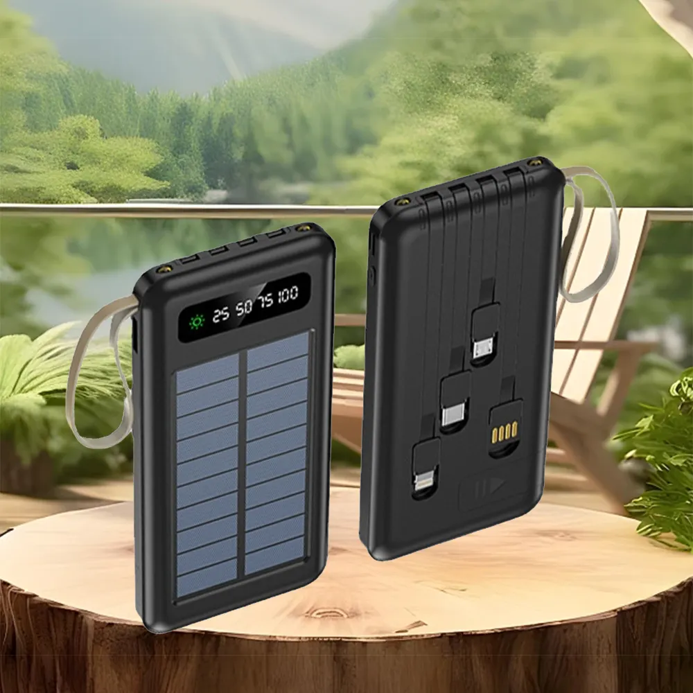 Ultra Slim Solar Power Bank 10000mAh – Fast Charging Portable Power Station with LCD Display & Flashlight