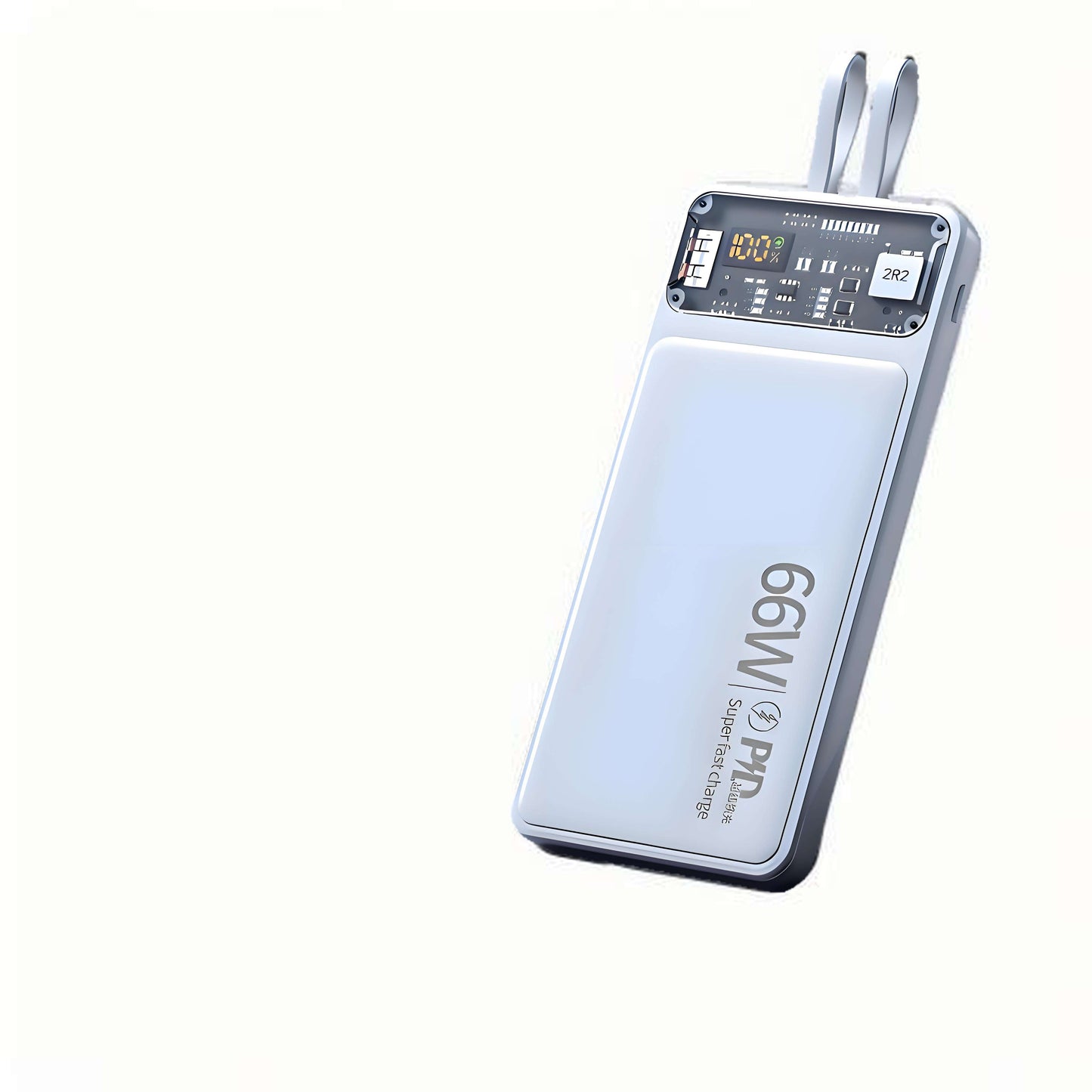 20000mAh Transparent Power Bank – 22.5W Super Fast Charging Portable Charger with Built-in Type-C & Lightning Cables, Digital Display