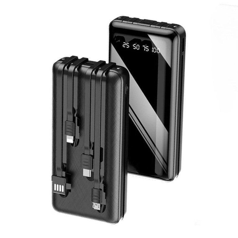 20000mAh 4-in-1 Power Bank with Built-in Cables & LED Display | Fast Charging Glass Look Portable Charger