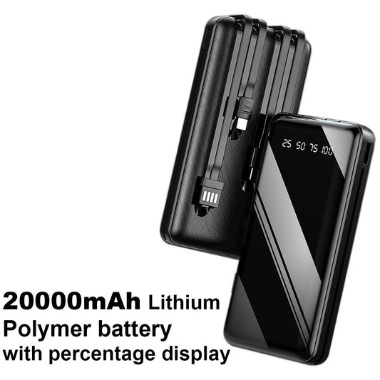 20000mAh 4-in-1 Power Bank with Built-in Cables & LED Display | Fast Charging Glass Look Portable Charger