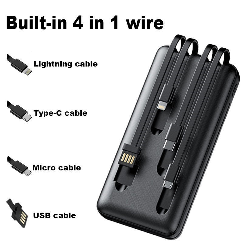 20000mAh 4-in-1 Power Bank with Built-in Cables & LED Display | Fast Charging Glass Look Portable Charger