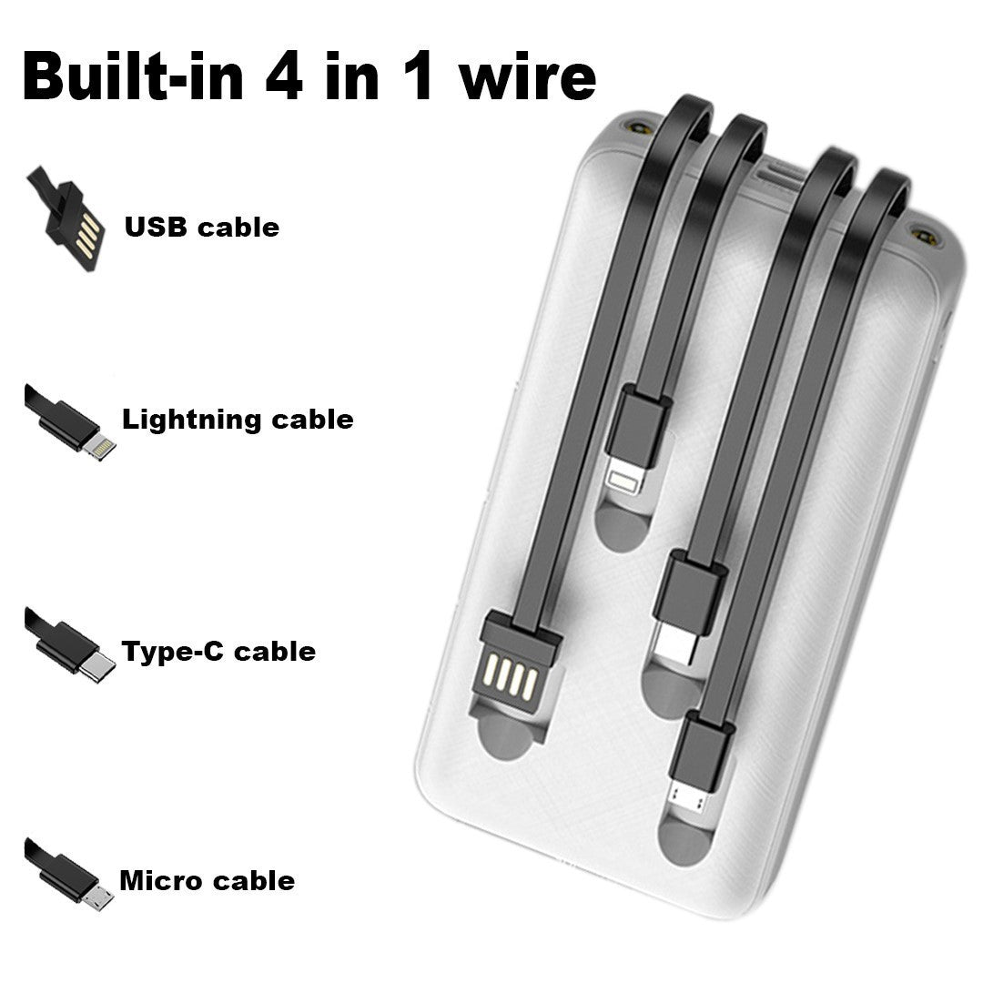 20000mAh Power Bank with Built-in Cables – Fast Charging, LED Display, Dual USB & Type-C Portable Charger