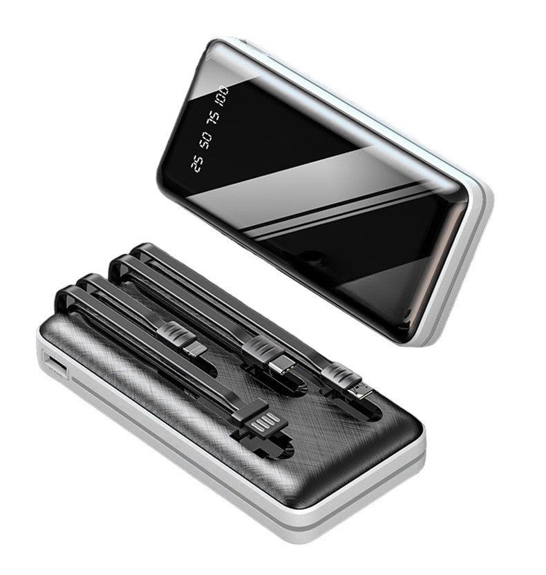 20000mAh 4-in-1 Power Bank with Built-in Cables & LED Display | Fast Charging Glass Look Portable Charger