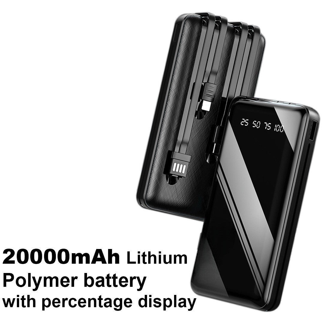 20000mAh 4-in-1 Power Bank with Built-in Cables & LED Display | Fast Charging Glass Look Portable Charger