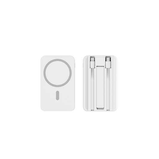 10000mAh Magnetic 3-in-1 Wireless Power Bank – MagSafe Fast Charging with Built-in 2 Cables, USB Port & Foldable Stand