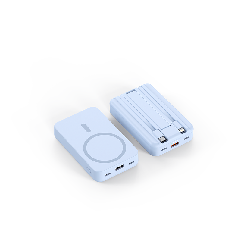10000mAh Magnetic 3-in-1 Wireless Power Bank – MagSafe Fast Charging with Built-in 2 Cables, USB Port & Foldable Stand