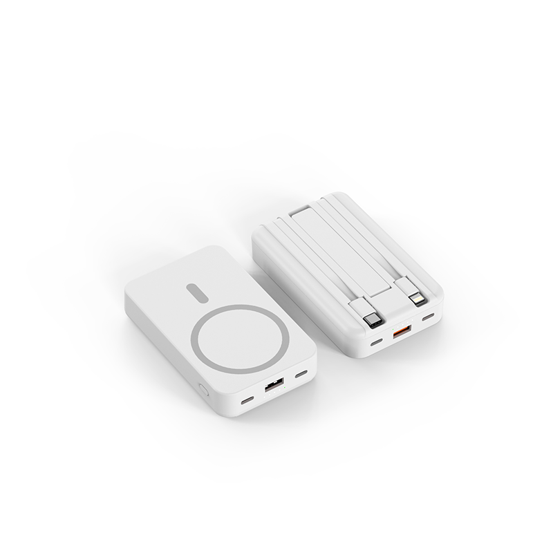 10000mAh Magnetic 3-in-1 Wireless Power Bank – MagSafe Fast Charging with Built-in 2 Cables, USB Port & Foldable Stand