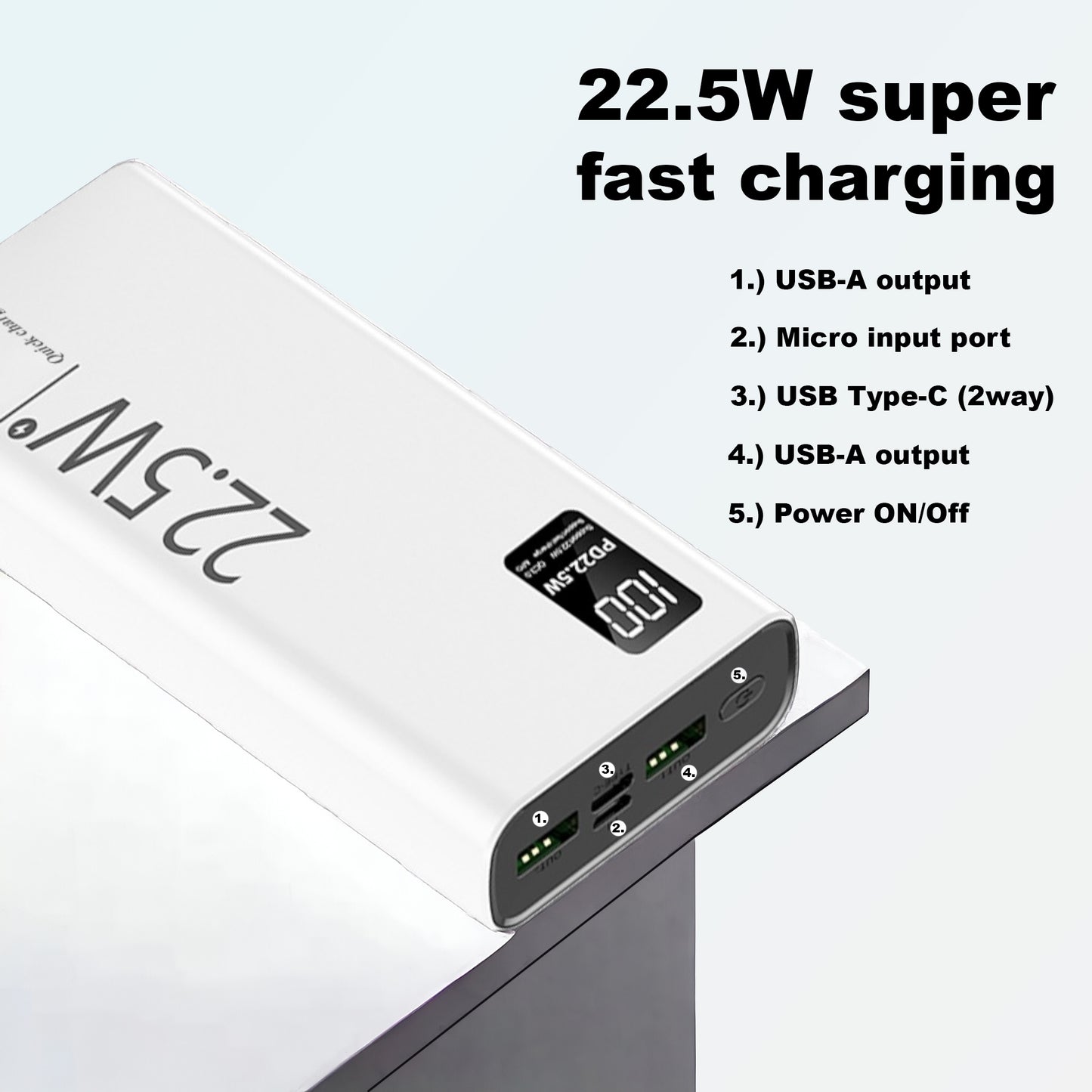 20000mAh Power Bank – 22.5W Super Fast Charging Portable Charger with LED Display & USB/PD Interface
