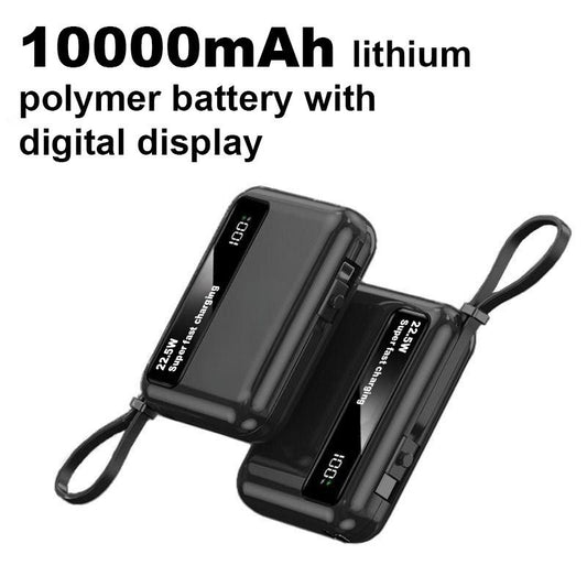 10000mAh Mini Power Bank – 22.5W Super Fast Charging, Digital Display, Built-in Cable Portable Charger
