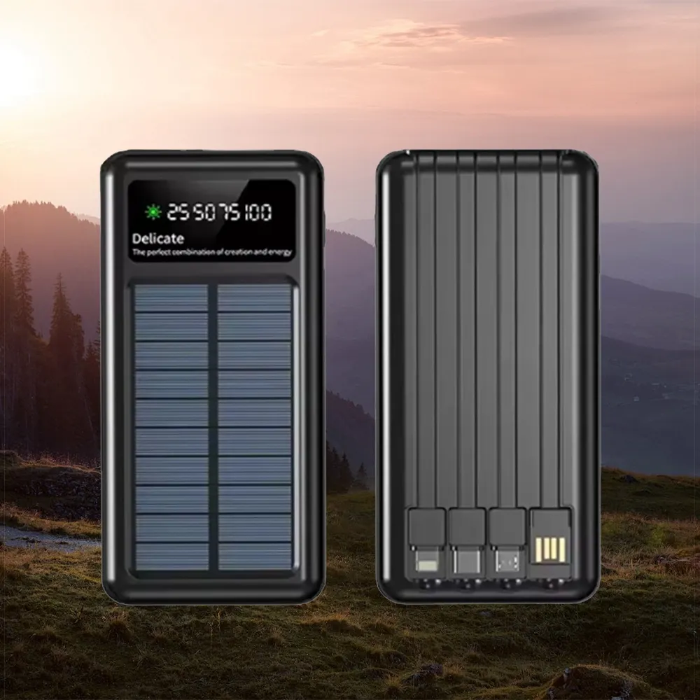 Ultra Slim Solar Power Bank 10000mAh – Fast Charging Portable Power Station with LCD Display & Flashlight