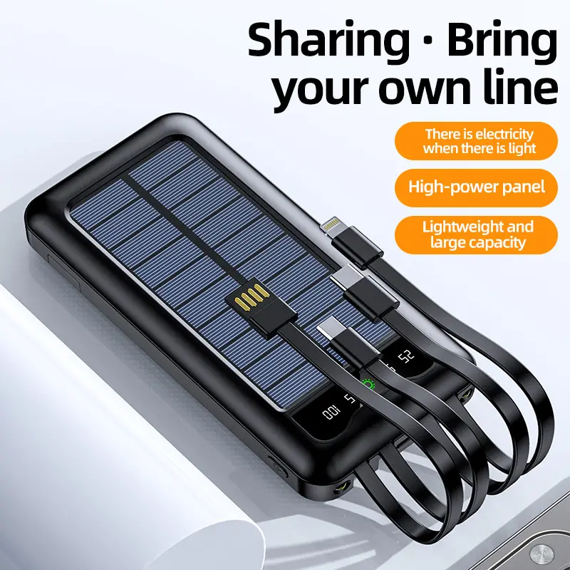Ultra Slim Solar Power Bank 10000mAh – Fast Charging Portable Power Station with LCD Display & Flashlight