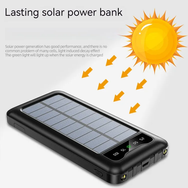 Ultra Slim Solar Power Bank 10000mAh – Fast Charging Portable Power Station with LCD Display & Flashlight