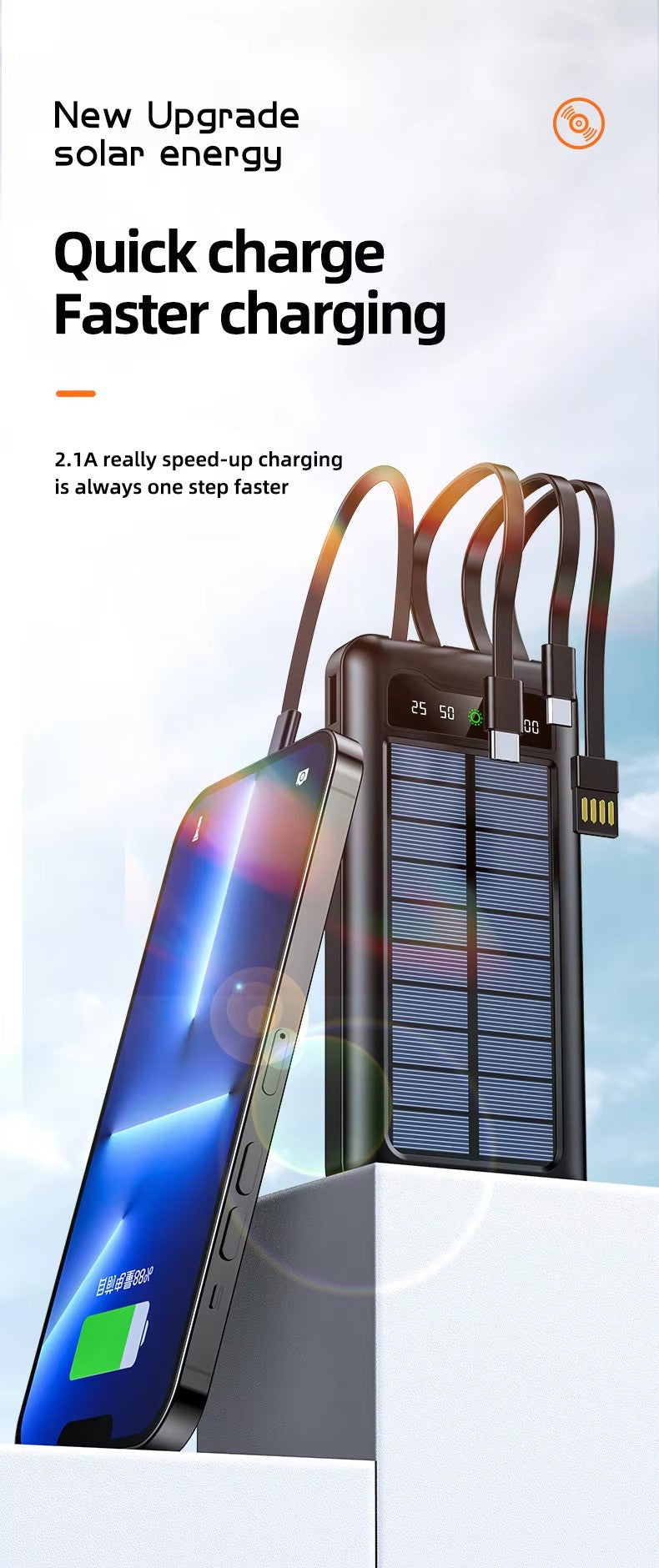 Ultra Slim Solar Power Bank 10000mAh – Fast Charging Portable Power Station with LCD Display & Flashlight